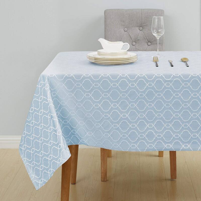 Table Cloth Wrinkle Resistant Jacquard Morrocan Table Cover Spillproof - 54x54 Inch - Sky Blue
