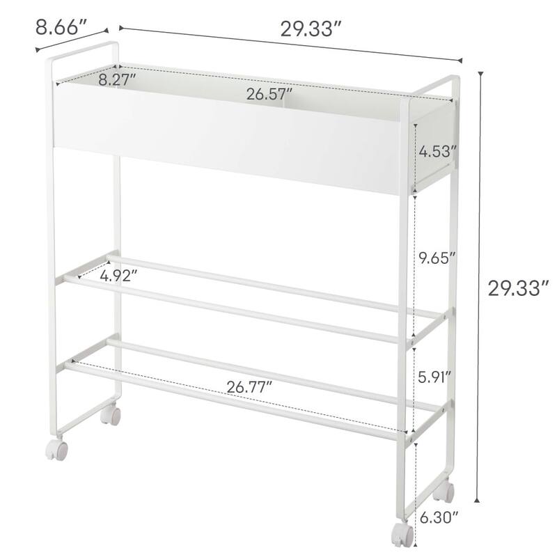Yamazaki Home Entryway Storage Cart, Steel, Holds 6 pairs of shoes, Wheels - L 8.66 x W x H 29.33 inches