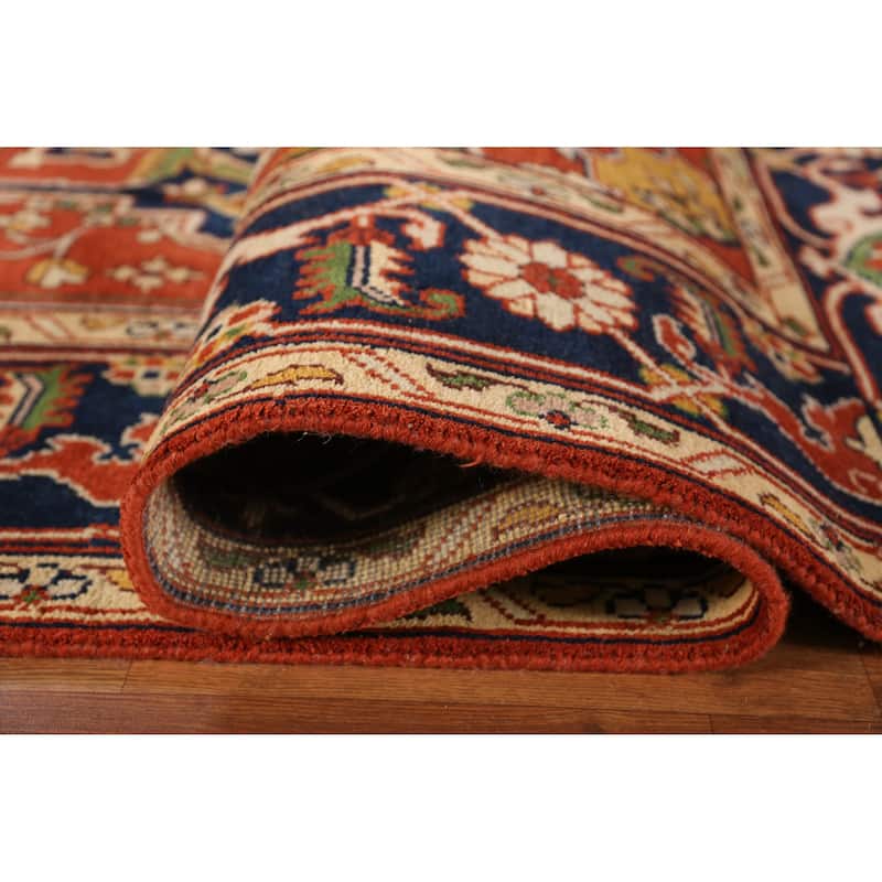 Orange Geometric Heriz Serapi Indian Area Rug Handmade Wool Carpet - 9'1" x 11'8"