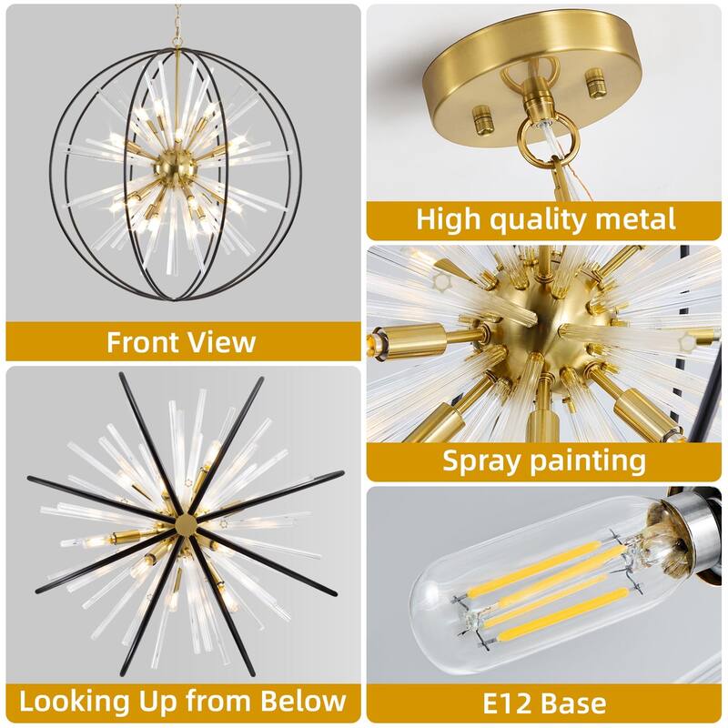 Modern Chandelier 35" 10-light Black and Gold Orb