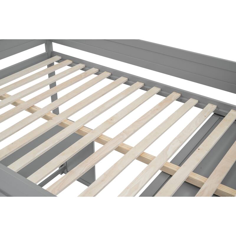 Full Size Loft Bed with Wardrobes, Desk, and Storage Cabinet in Gray