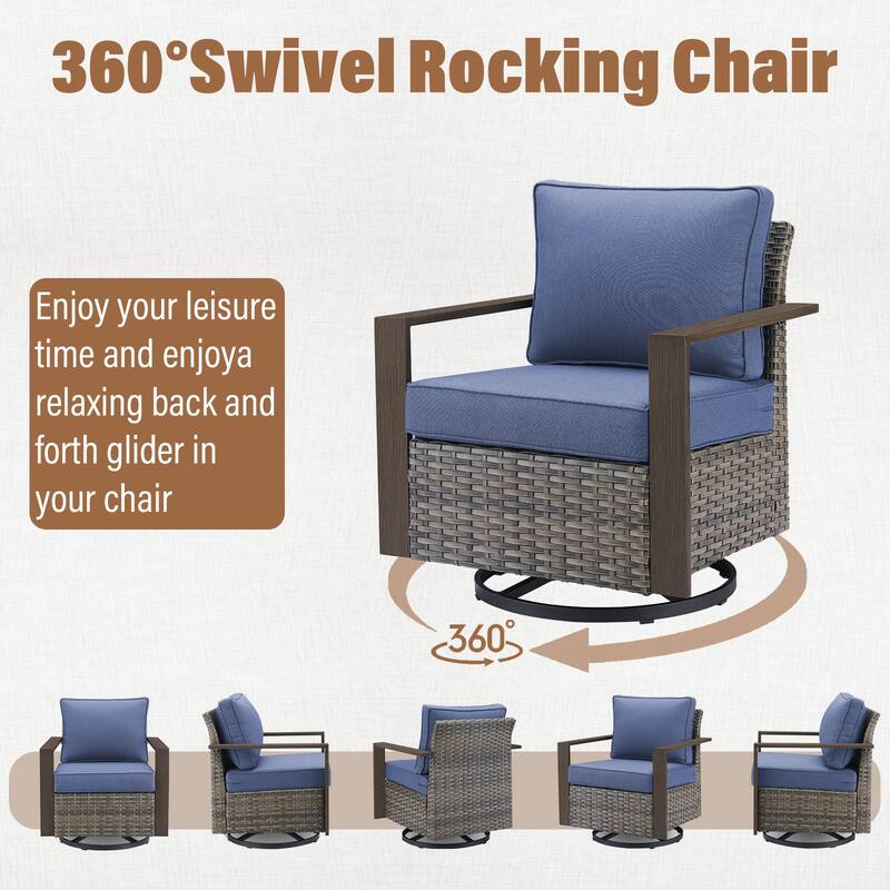 Gymojoy Outdoor Wicker Rattan Gliders Chairs with Ottomans - Grey