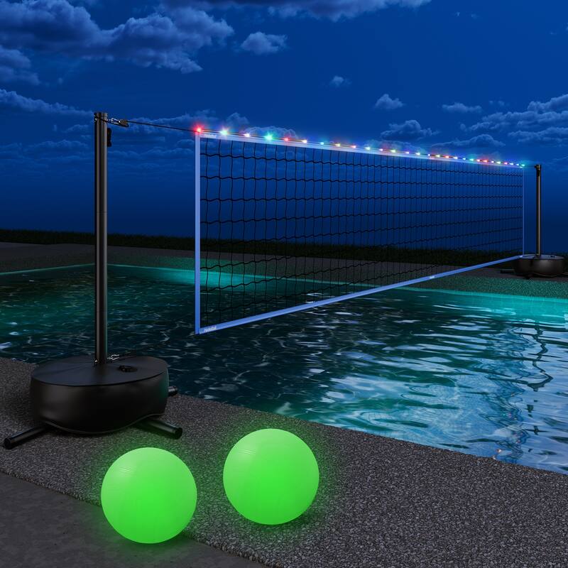Volleyball Net with Light and Weighted Base 15ft-32ft Length Adjustable Portable Pool Volleyball Net Set