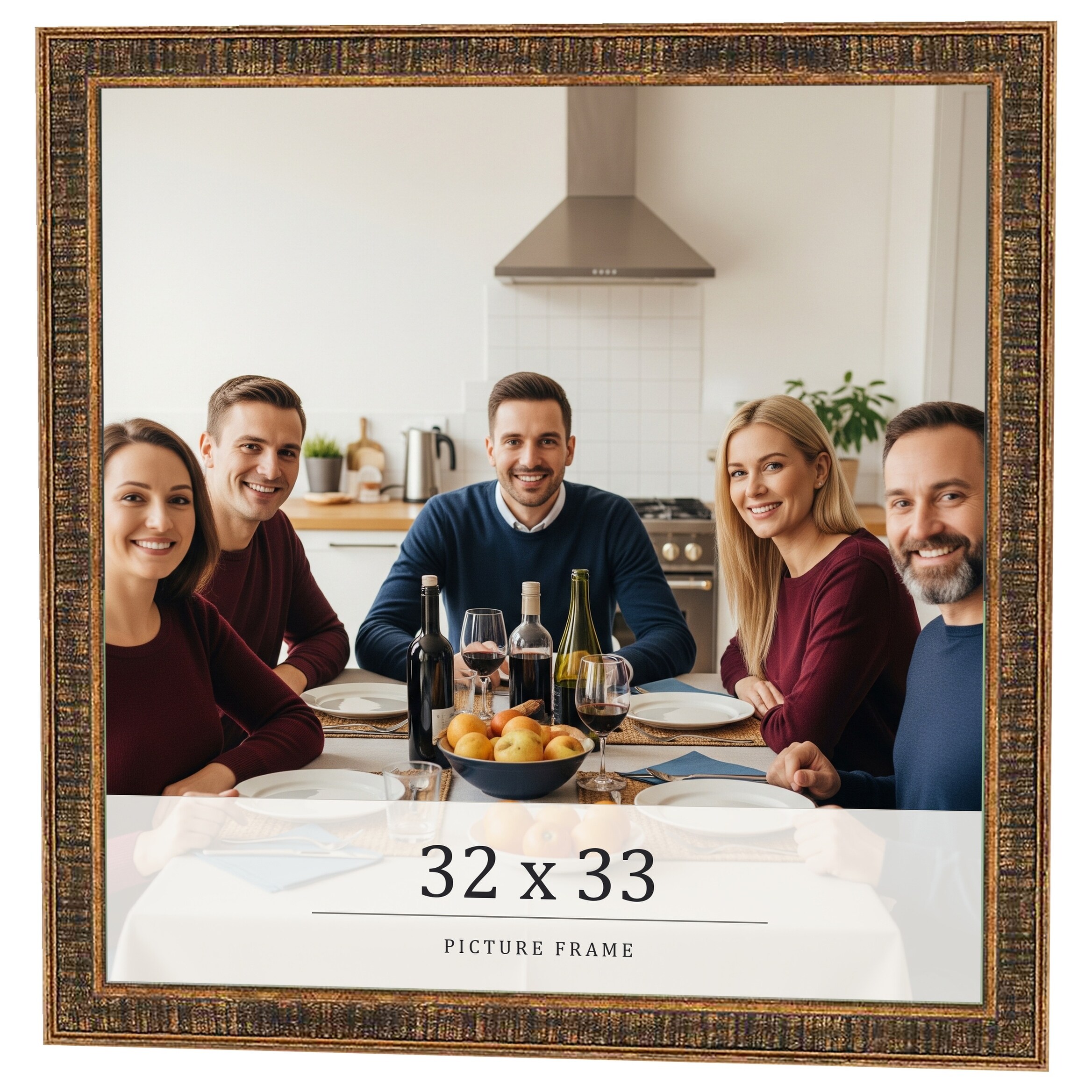 32x33 Frame Black Real Wood Picture Frame Kingsley Gold Distressed Photo Frame with UV Acrylic Foam Board Backing &