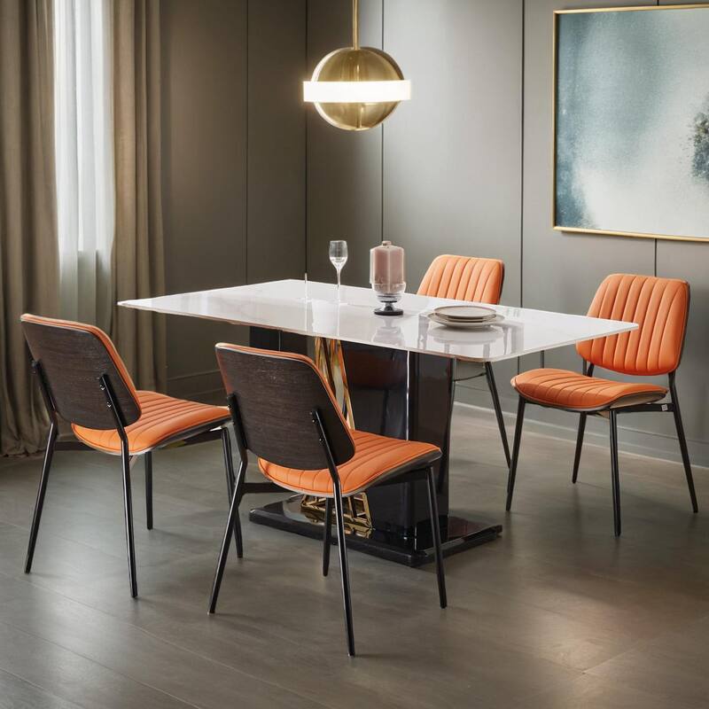 Dining Chairs Set of 2 Mid Century Modern Retro Faux Leather Chair with Walnut Bentwood Back Upholstered Seat Metal Legs