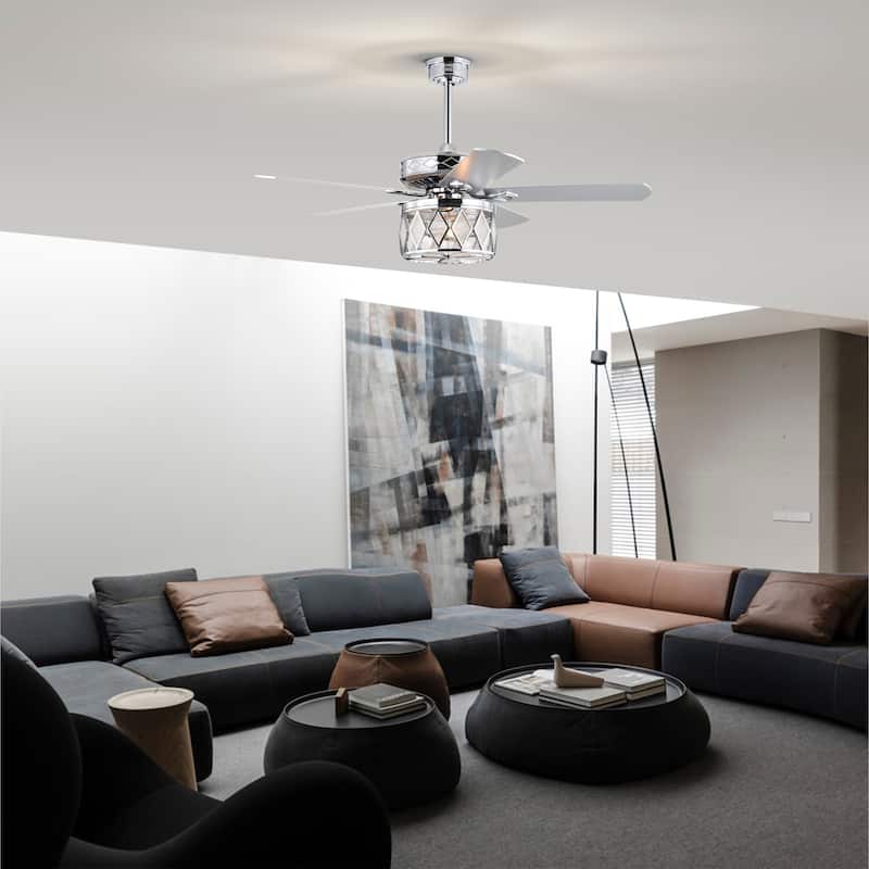 Cadella 52 Inch Silver Polish 2 Light, 5 Blades Lighted Ceiling Fan with Remote