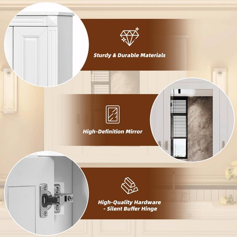 Wall-Mounted Medicine Cabinet with 4 Shelves, Mirrored Door Over-Toilet Storage