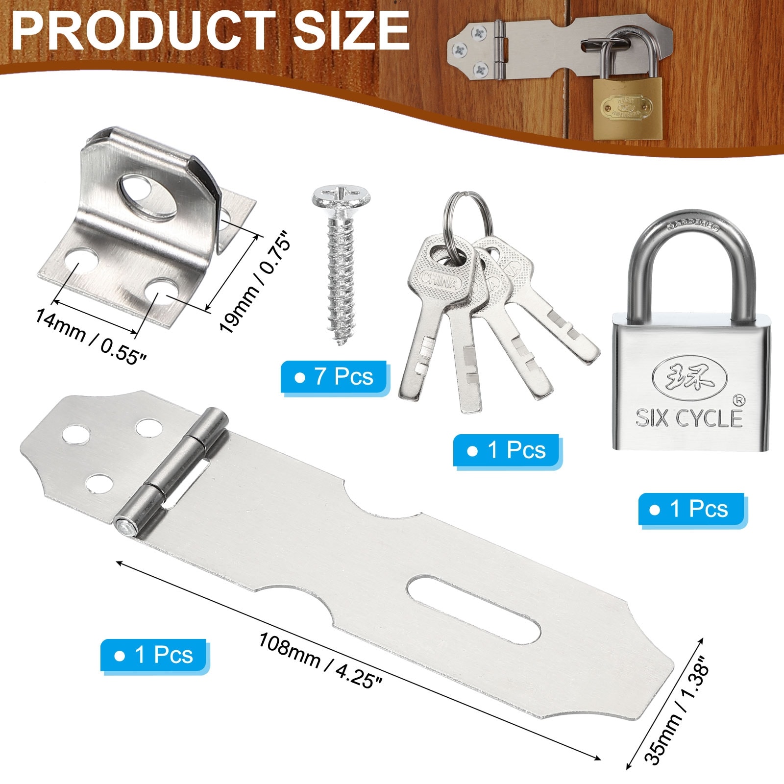 Hasp Lock Latch Stainless Steel Packlock Clasp with Screw/Key