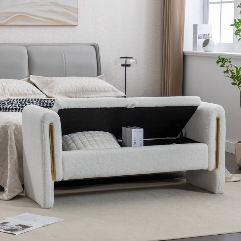 Velvet or Teddy Fabric Bedroom Storage Bench, Living Room Shoe Bench