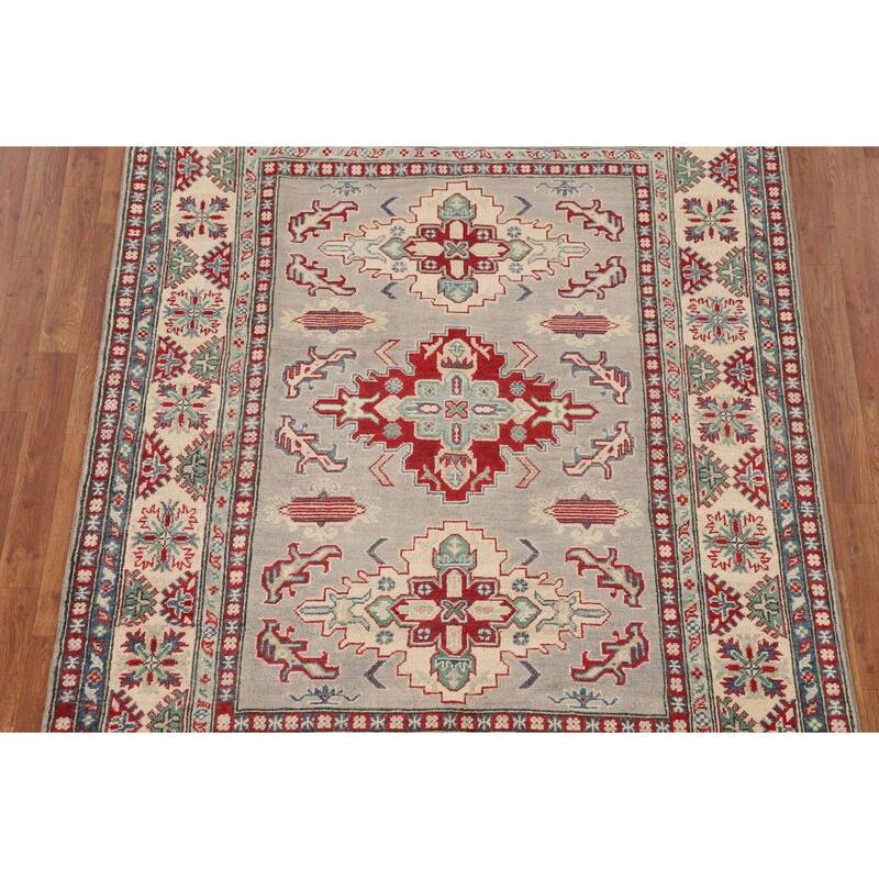 Grey Traditional Kazak Oriental Area Rug Hand-Knotted Wool Carpet - 5'0" x 6'8"