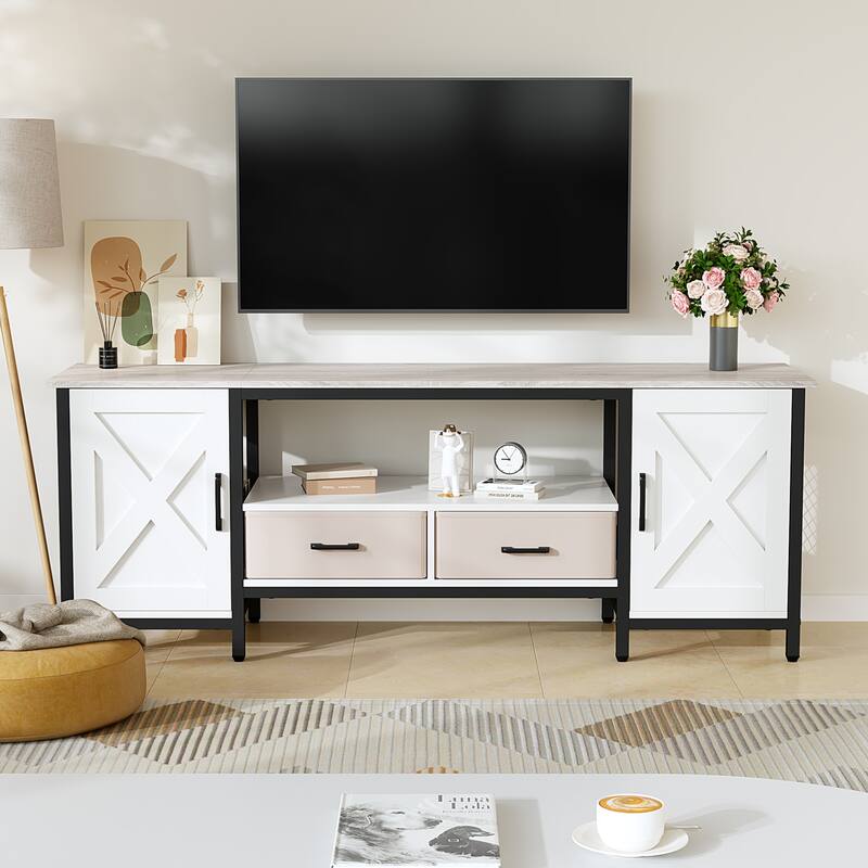 Farmhouse TV Stand for up to 65" TV with Storage Cabinets and Drawers