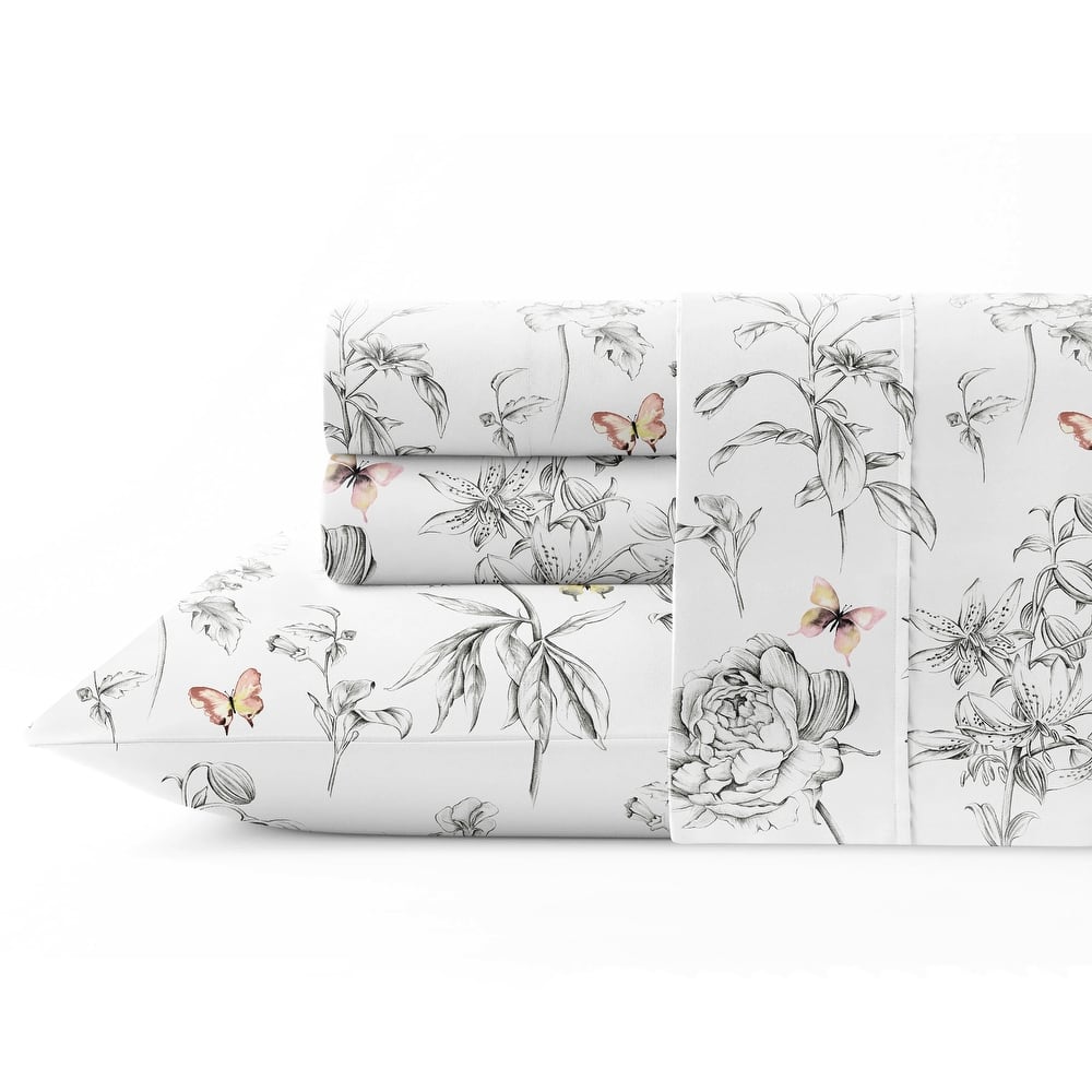 Pointehaven Crisp Percale Printed Long Staple Combed Cotton Sheet Set