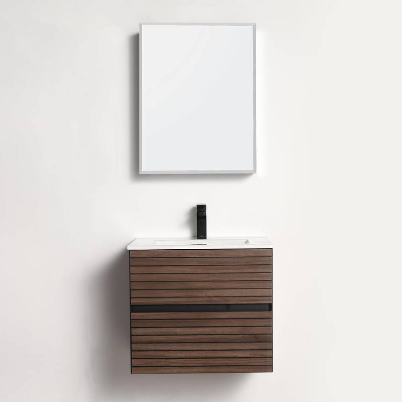 Blossom Annecy 24-Inch Floating Bathroom Vanity with Ceramic Sink - Walnut Finish - Dark Walnut