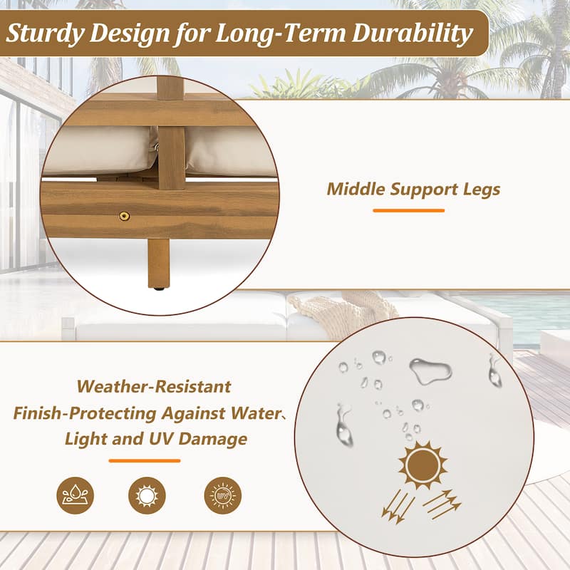 Outdoor Wood Daybed with Four Pillows and Curved Armrests