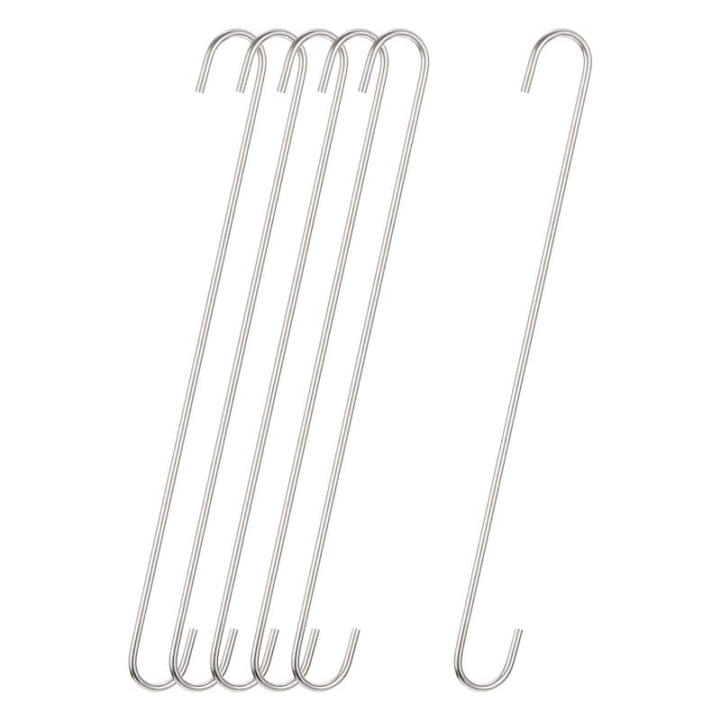 S Hanging Hooks, 16"(400mm) Extra Long Steel Hanger, Matt Silver, 6Pcs - Silver