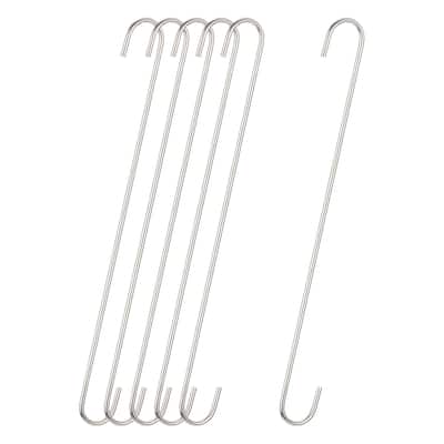 S Hanging Hooks, 16"(400mm) Extra Long Steel Hanger, Matt Silver, 6Pcs - Silver