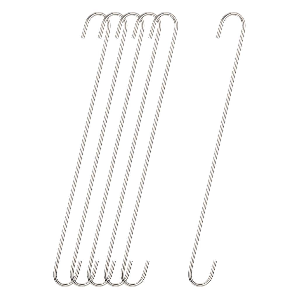 S Hanging Hooks, 16"(400mm) Extra Long Steel Hanger, Matt Silver, 6Pcs - Silver