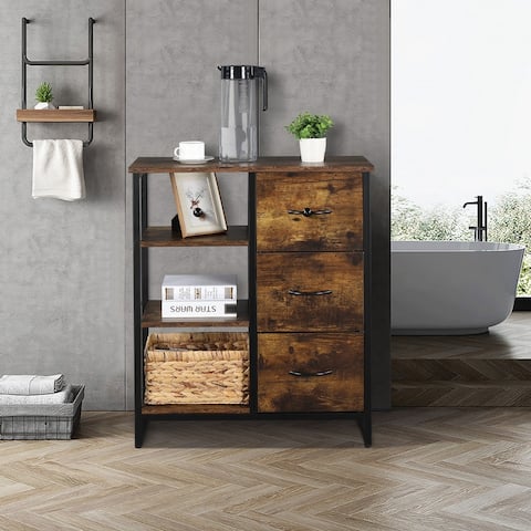 Three Drawers Three-Layer Frame Steel-Wood Structure Bathroom Cabinet