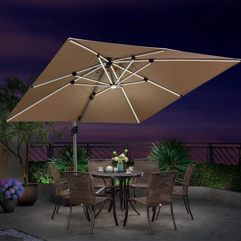PURPLE LEAF 10 ft Double Top LED Square Patio Cantilever Umbrella with Base