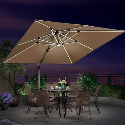 PURPLE LEAF 10 ft Double Top LED Square Patio Cantilever Umbrella with Base