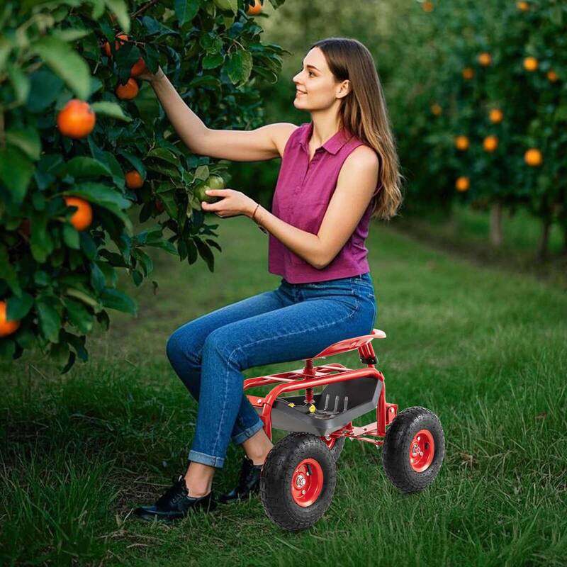 Costway Garden Cart Patio Wagon Roll Work Seat with Tray Basket - See Details