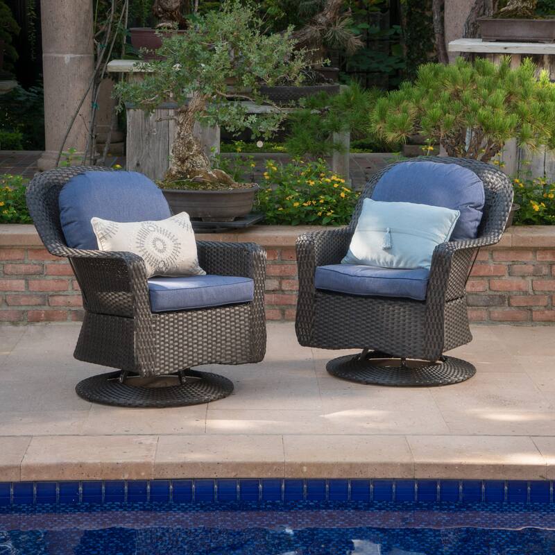All Weather 360 Degree Swivel Club Chairs Set of 2, Wicker Armchairs