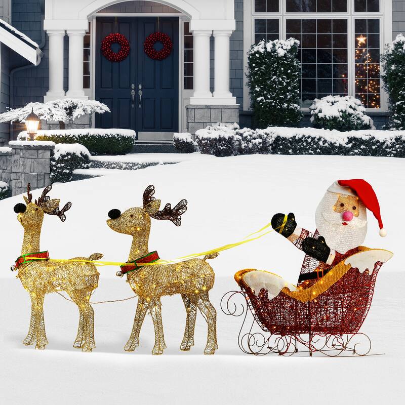 National Tree Company Santa and Reindeer Assortment with LED Lights - Red - 33 in