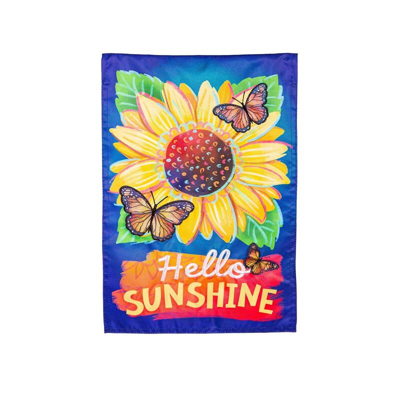 Hello Sunshine and Butterflies Applique Garden Flag
