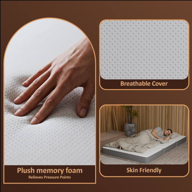 Folding Mattress, 3", 4" & 5" Gel Memory Foam Portable Tri-fold Mattress.