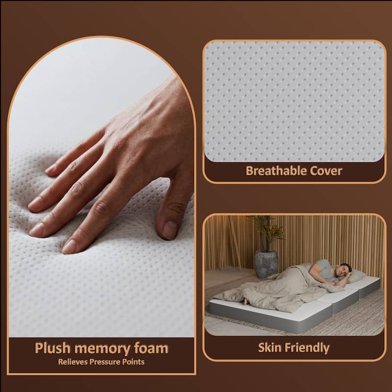 ONETAN, Folding Mattress, 3", 4" & 5" Gel Memory Foam Portable Tri-fold Mattress.