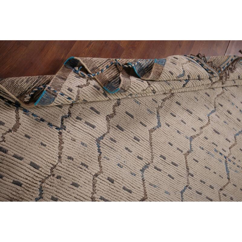 Ivory Striped Moroccan Oriental Area Rug Hand-Knotted Wool Carpet - 6'0"x 9'10"