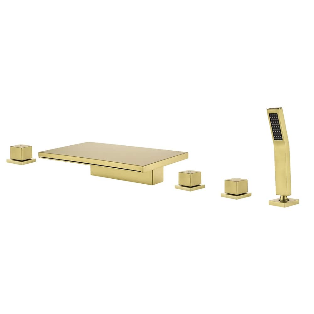 Waterfall Deck Mount Tub Faucet With Handheld Shower Brass Roman Bathtub Faucet Modern Tub Filler With Sprayer