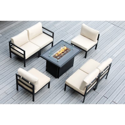 Ohana Outdoor 7-pc. Cushioned Aluminum Sectional with 42" Fire Table