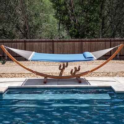 2 Person Large Quilted Hammock with 13.5 Ft Wooden Arc Hammock Stand