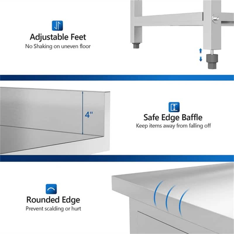 42 x 26 Inches Stainless Steel Table with 2 Drawers - N/A