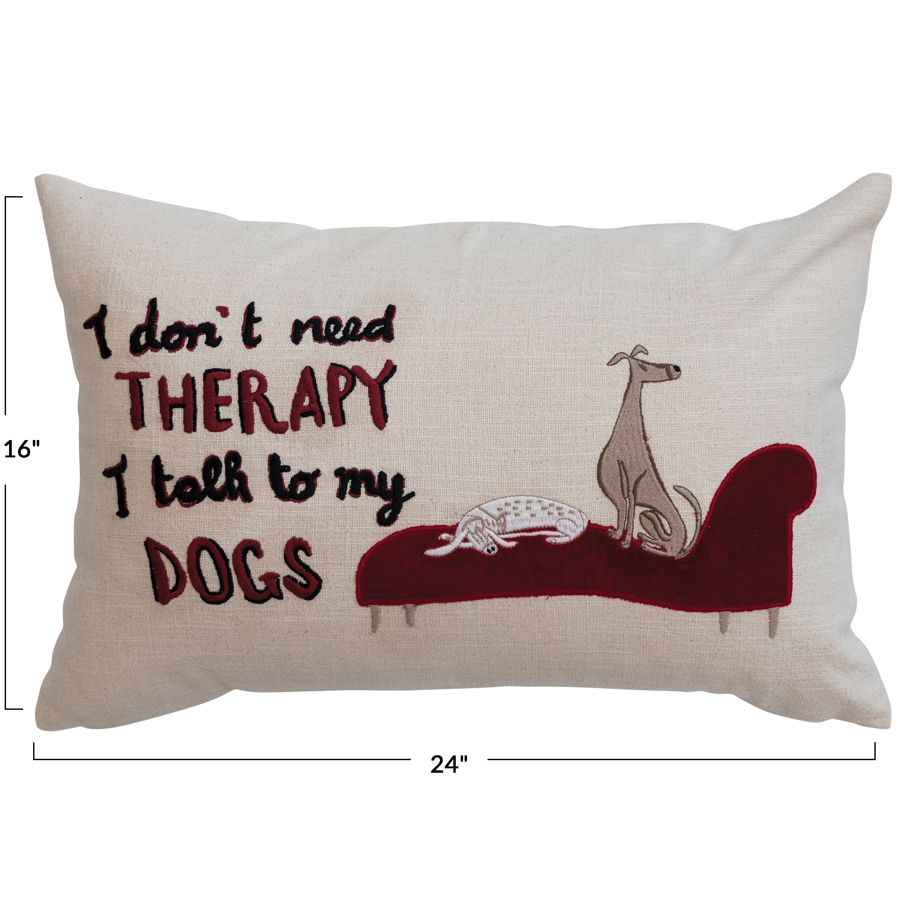 Cotton Lumbar Pillow with Dog Illustration and Message Polyester