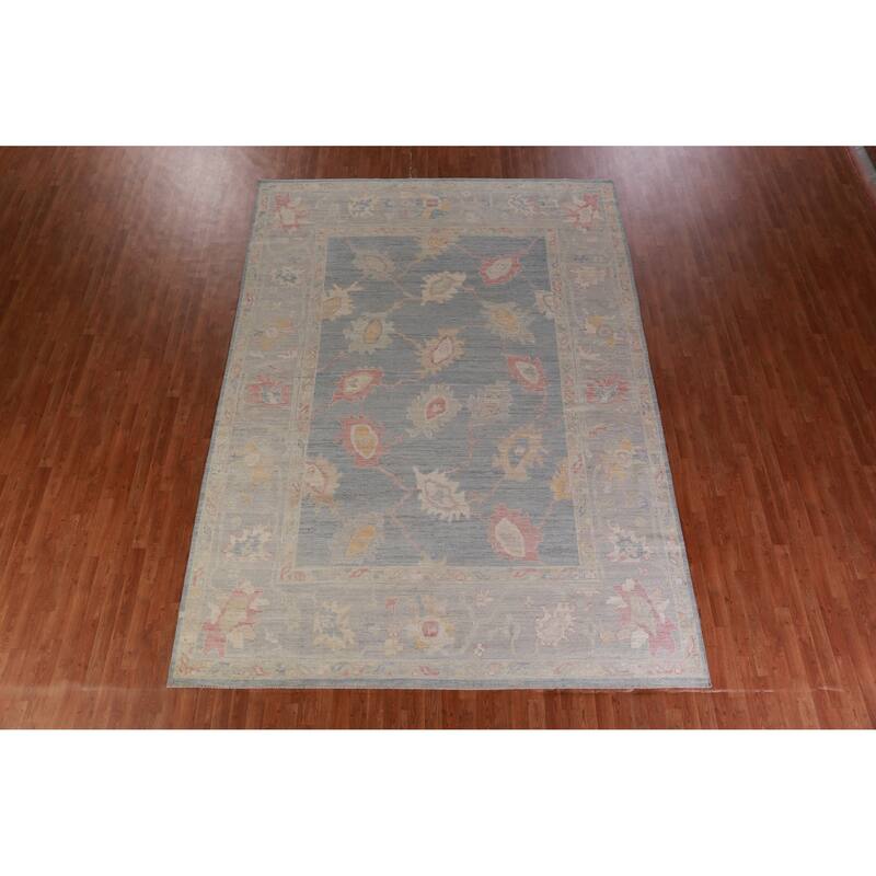 Hand Knotted Oriental 100% Wool Carpet Transitional All-Over Navy Blue & Blues Oushak Area Rug - 12' 5'' X 8' 11''