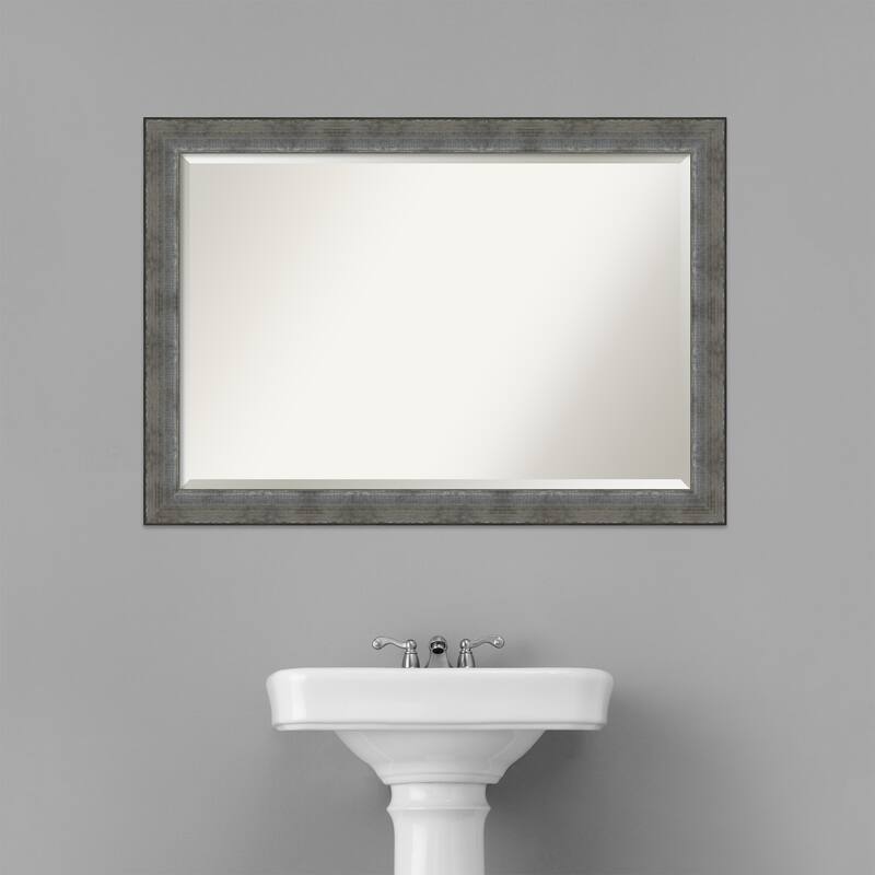 Beveled Wood Bathroom Wall Mirror - Forged Pewter Frame - Forged Pewter