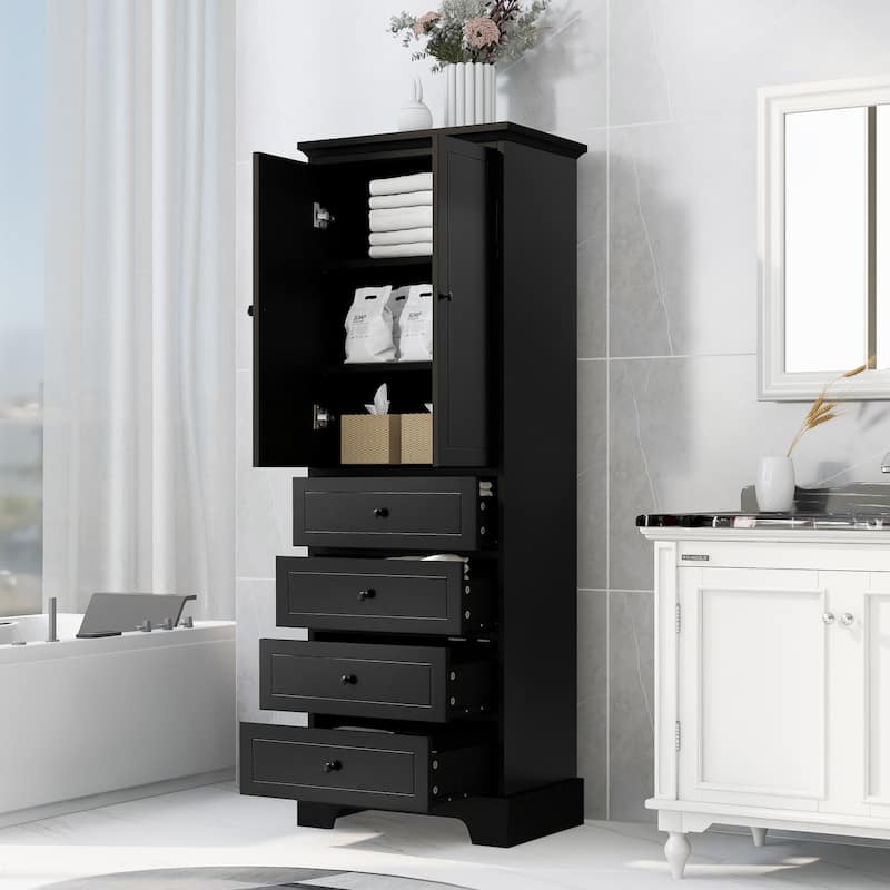 Storage Cabinet with 2 Doors and 4 Drawers for Bathroom Office