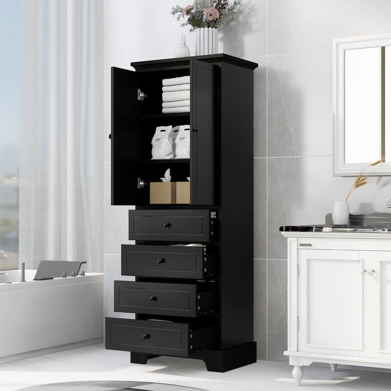 Tall Bathroom Storage with 4 Drawers and Adjustable