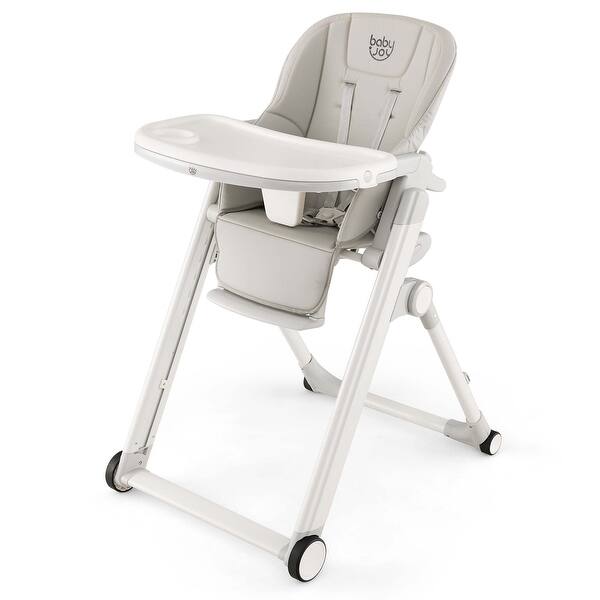 slide 2 of 15, Babyjoy Foldable High Chair Baby Height Adjustable Feeding Chair for - See Details Light Gray