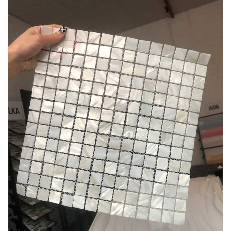 Art3d 12"x12" Mother of Pearl Tile Square White with Seams