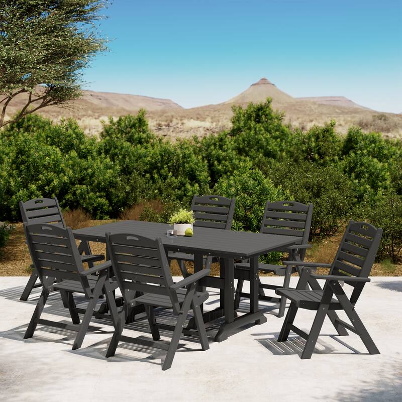Laguna 7-Piece Rectangular Table Folding Highback Chair Dining Set
