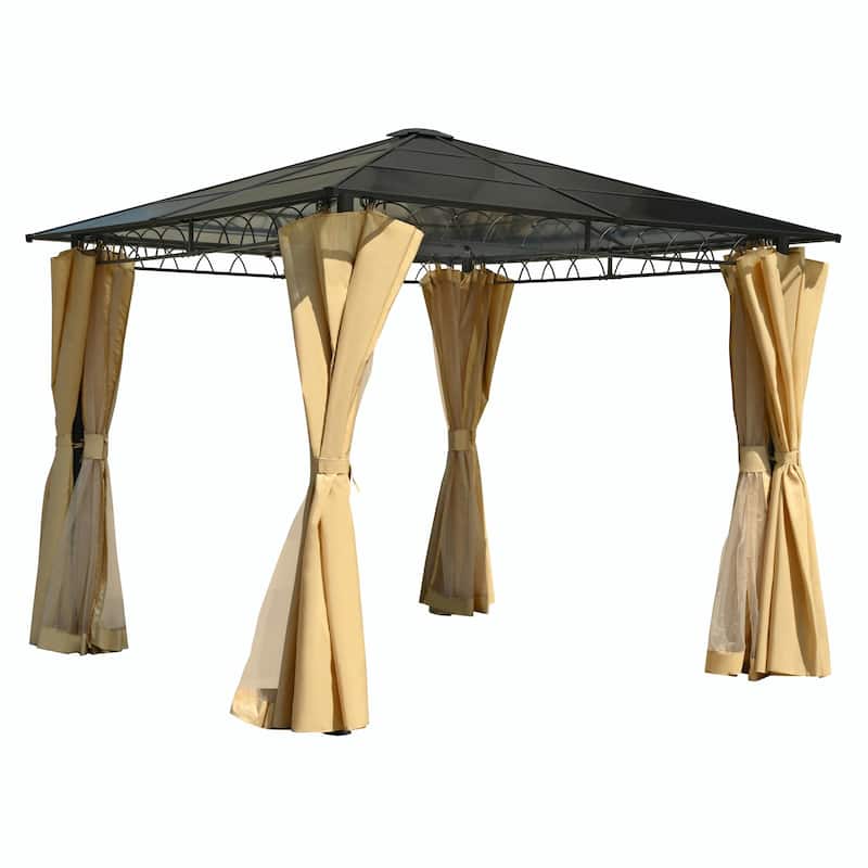 10'x10' Outdoor Hardtop Gazebo with Polycarbonate Roof, Aluminum Frame & Privacy Screens