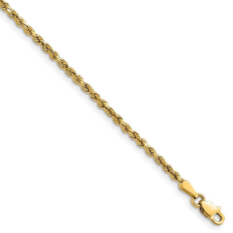 Curata 14k Gold 2.25mm Semi solid Sparkle Cut Rope Chain Bracelet