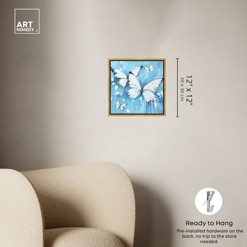 Art Remedy Textured Blue Butterflies Framed Butterfly 1 Piece Canvas Wall Art