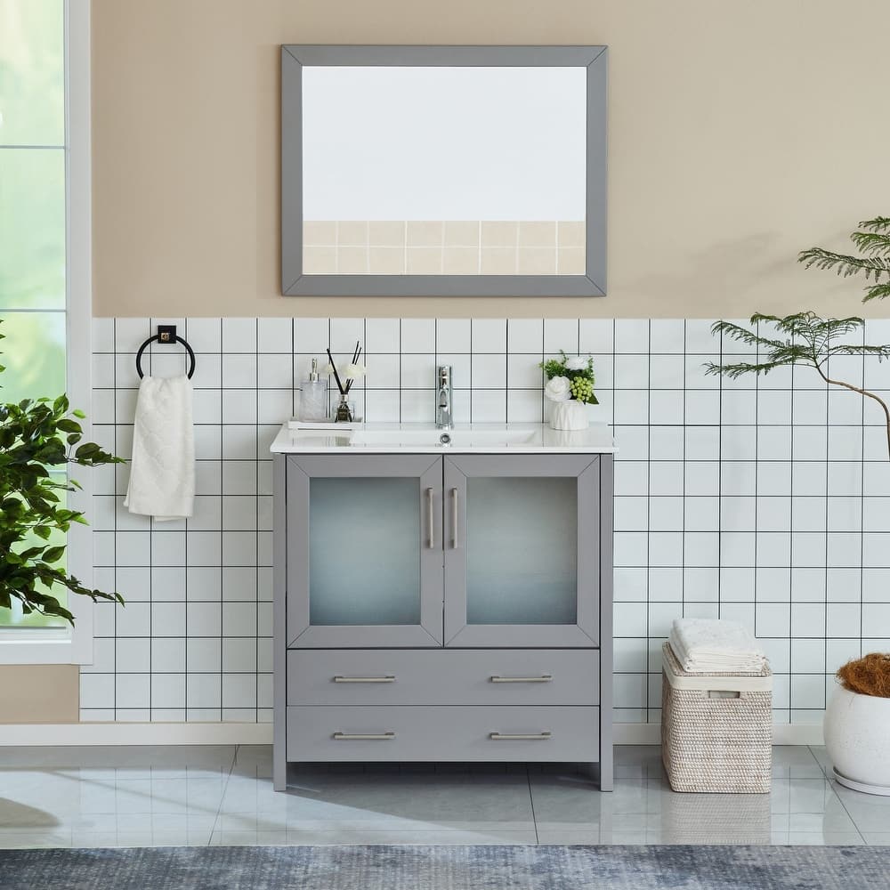Vanity Art 36-Inch Single Sink Bathroom Vanity Set Dove-Tailed Drawers, 1 Cabinets, 1 Shelf, Soft-Closing Doors with Free Mirror
