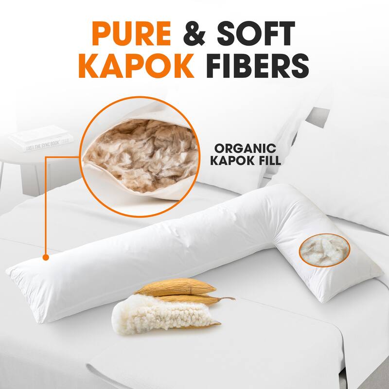 Cheer Collection L-Shaped Kapok Fiber Body Pillow with Removable Washable Cover