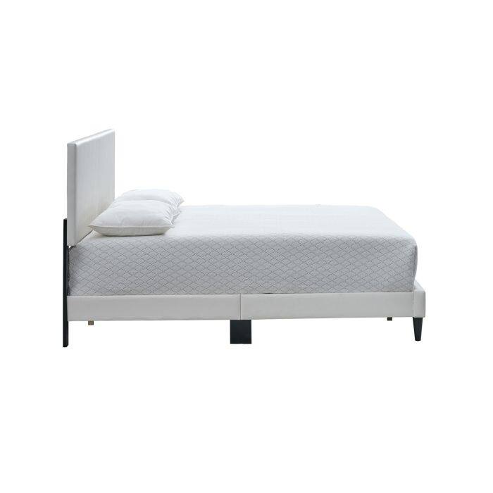 Full Upholstered Bed Frame with Adjustable Headboard in White Faux Leather