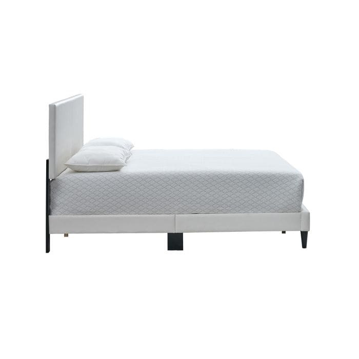 King Bed in White Faux Leather with Adjustable Headboard